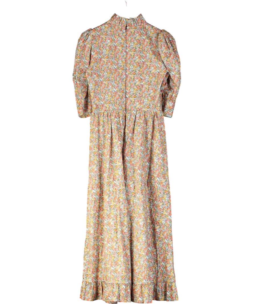 o pioneers Multicoloured Bessie Ruffled Floral-print Cotton Midi Dress UK 8