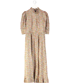 o pioneers Multicoloured Bessie Ruffled Floral-print Cotton Midi Dress UK 8