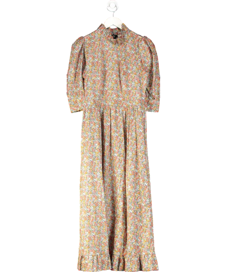 o pioneers Multicoloured Bessie Ruffled Floral-print Cotton Midi Dress UK 8
