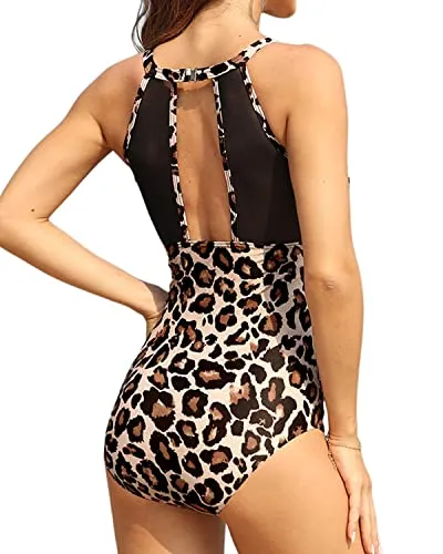 One Piece Swimsuits Tummy Control Bathing Suits For Women-Leopard