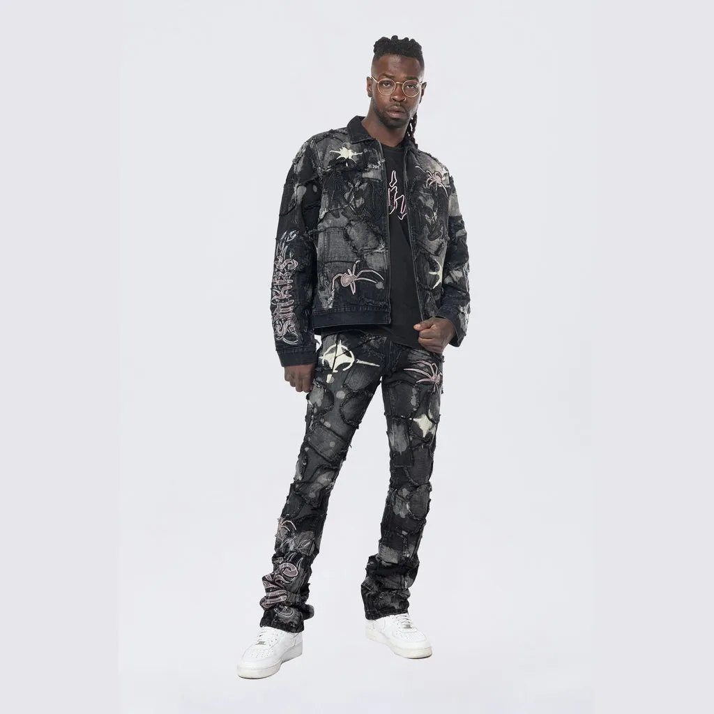Oversized Patchwork Jean Jacket - Nickel Black