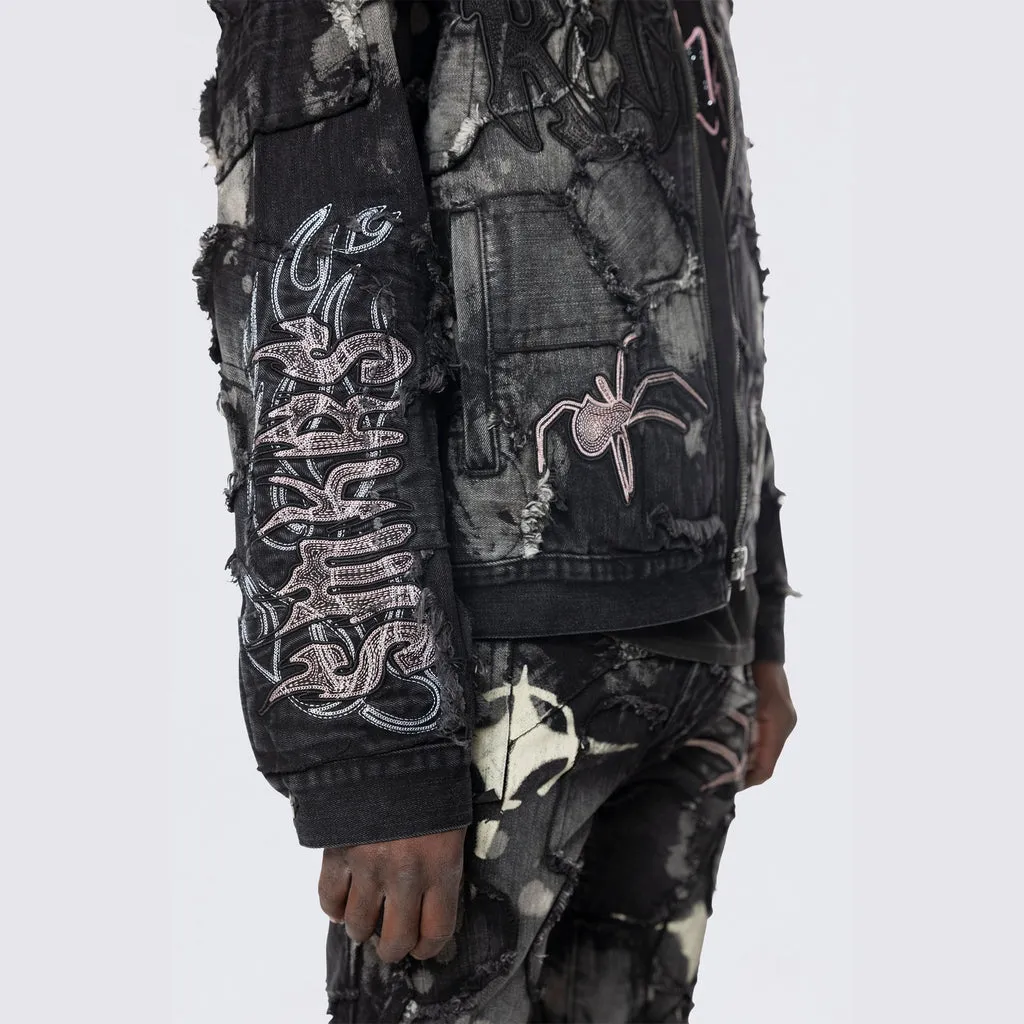 Oversized Patchwork Jean Jacket - Nickel Black