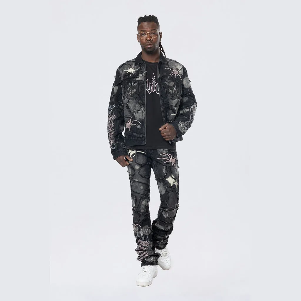 Oversized Patchwork Jean Jacket - Nickel Black