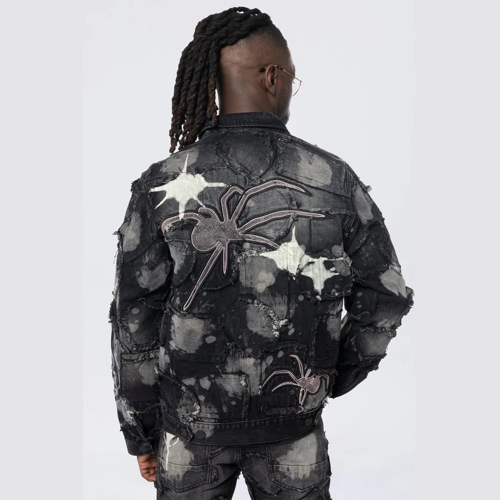 Oversized Patchwork Jean Jacket - Nickel Black