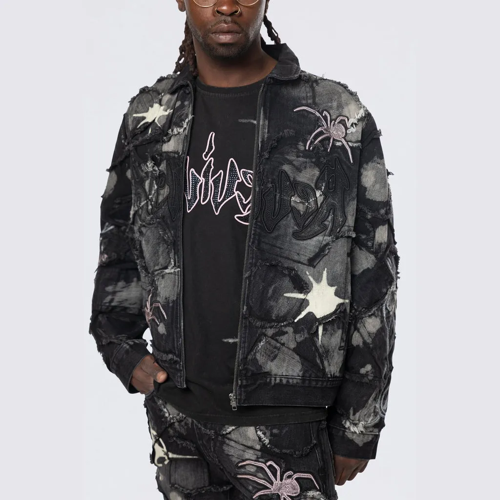 Oversized Patchwork Jean Jacket - Nickel Black