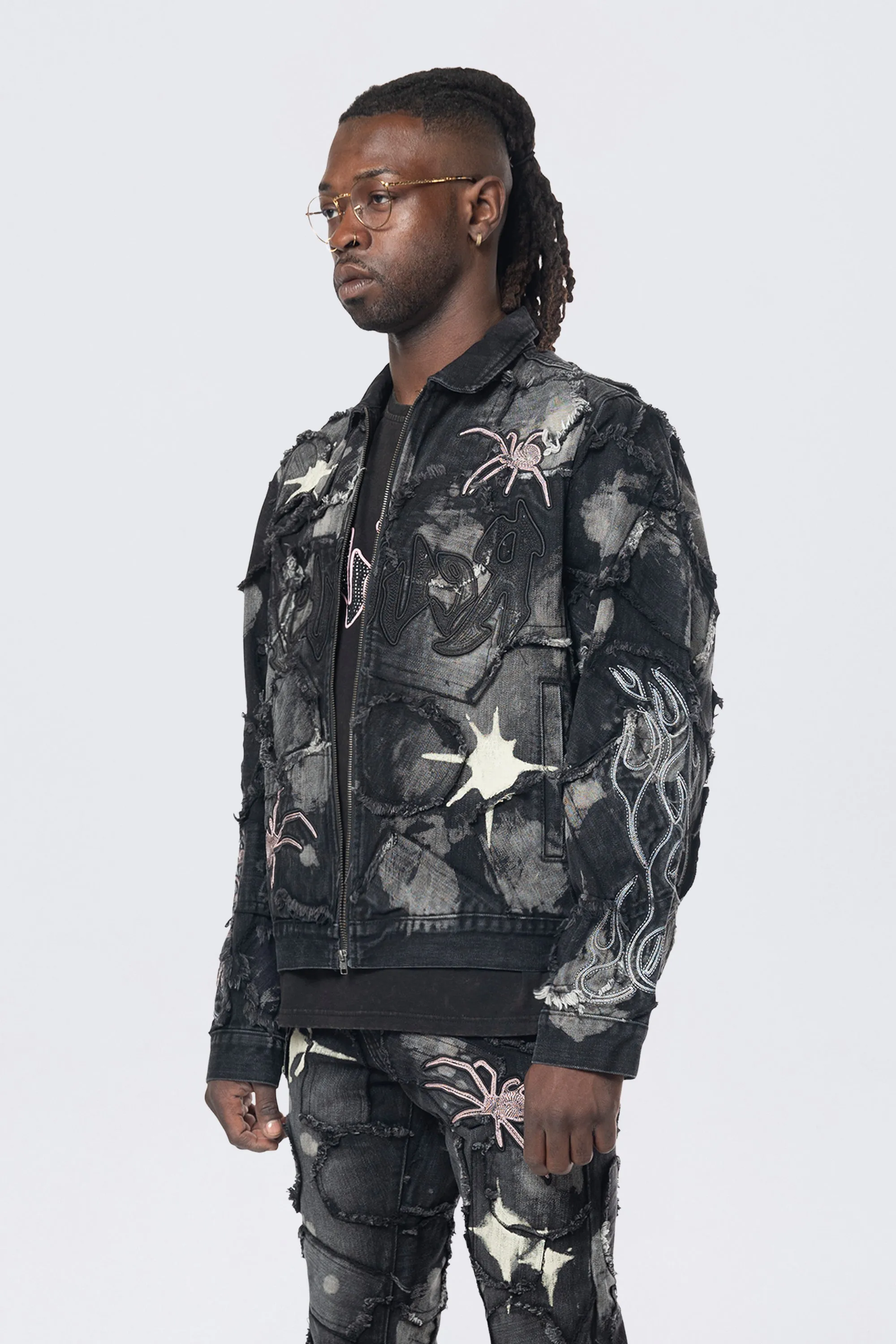 Oversized Patchwork Jean Jacket - Nickel Black
