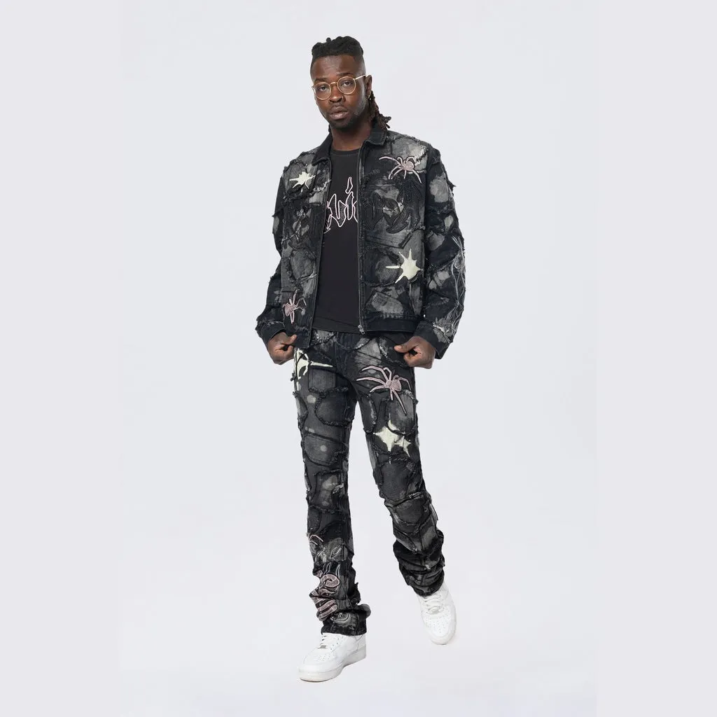 Oversized Patchwork Jean Jacket - Nickel Black