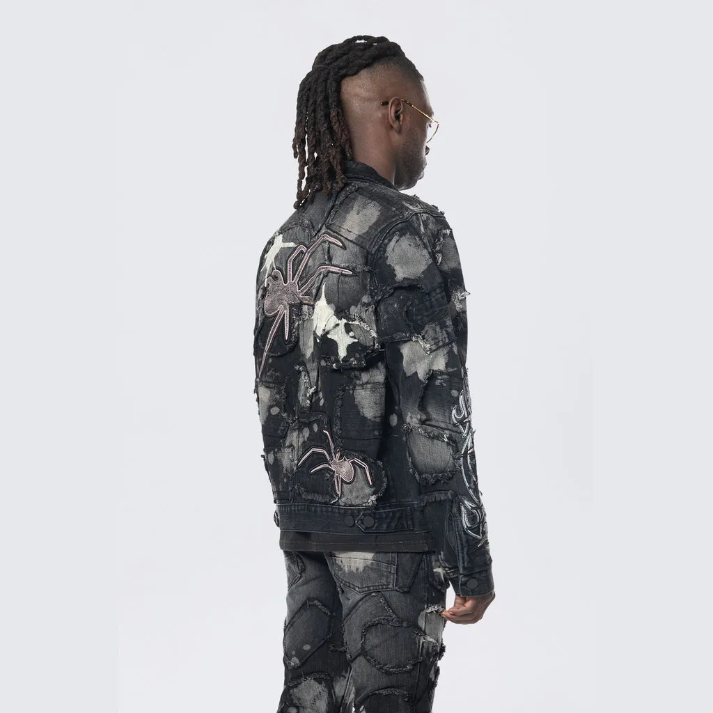 Oversized Patchwork Jean Jacket - Nickel Black