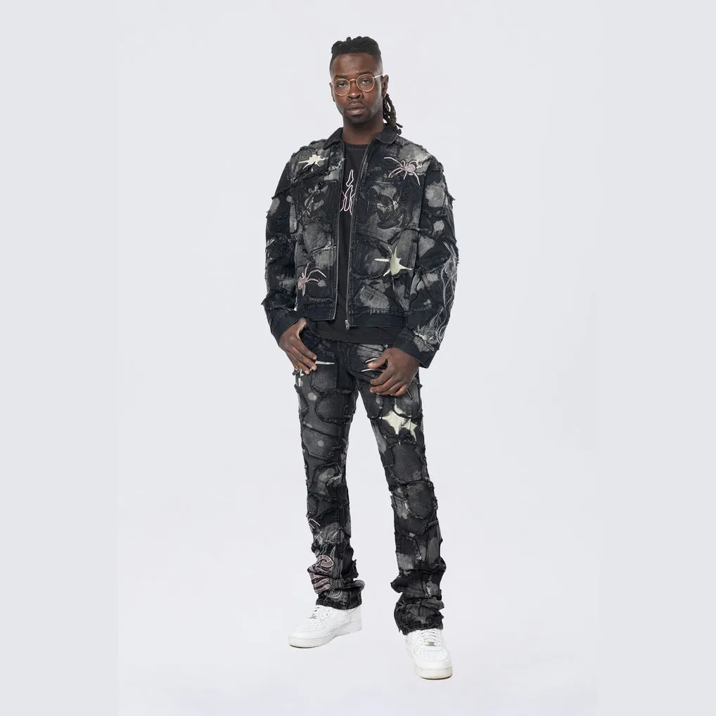 Oversized Patchwork Jean Jacket - Nickel Black