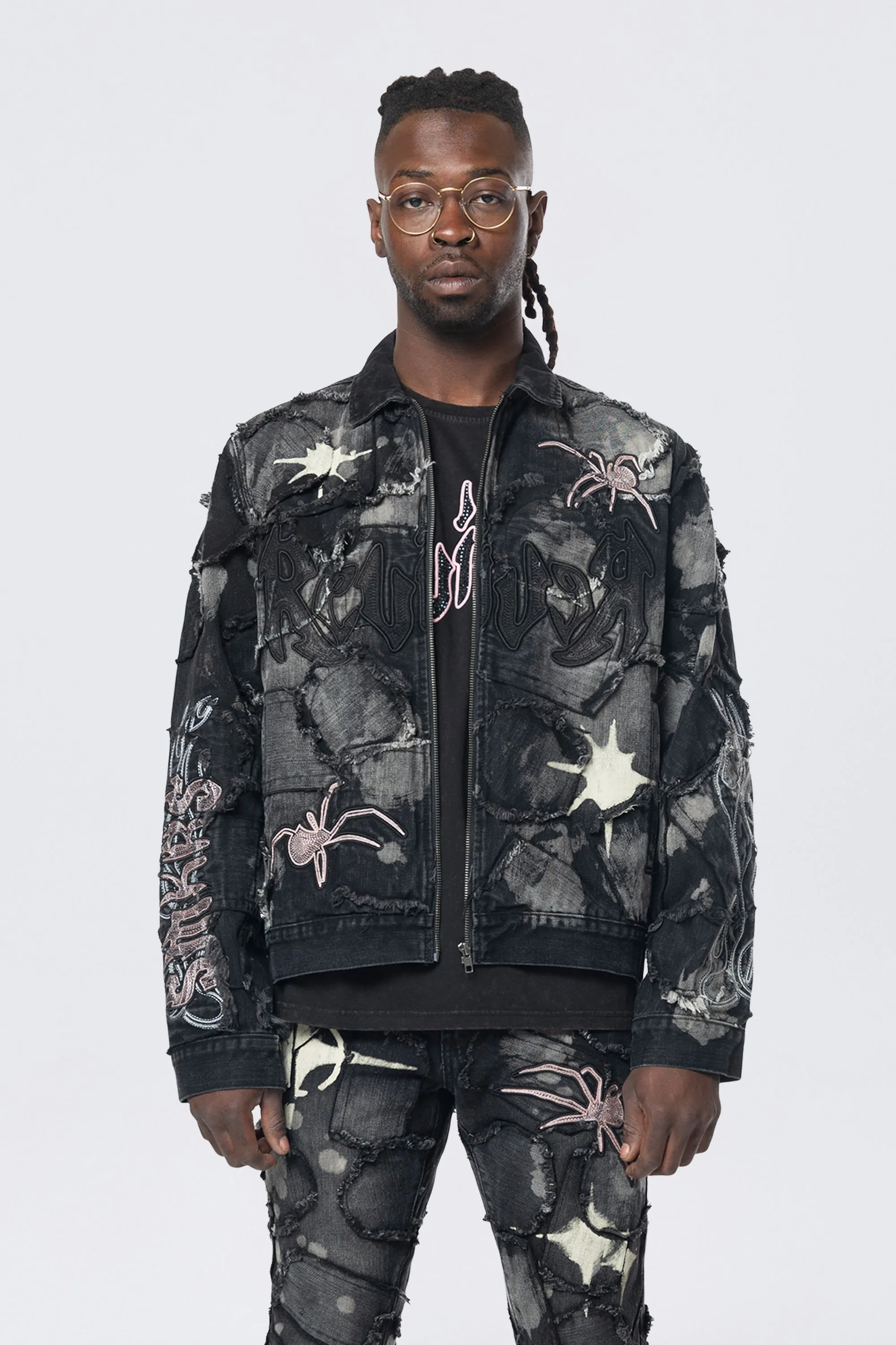 Oversized Patchwork Jean Jacket - Nickel Black