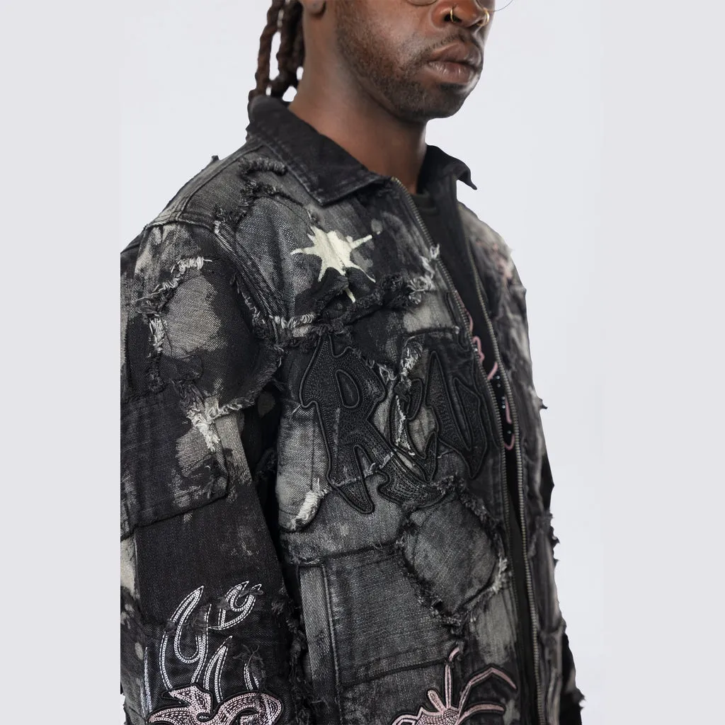 Oversized Patchwork Jean Jacket - Nickel Black