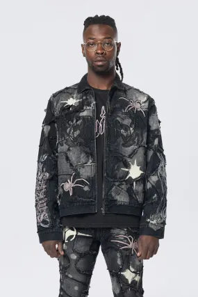 Oversized Patchwork Jean Jacket - Nickel Black