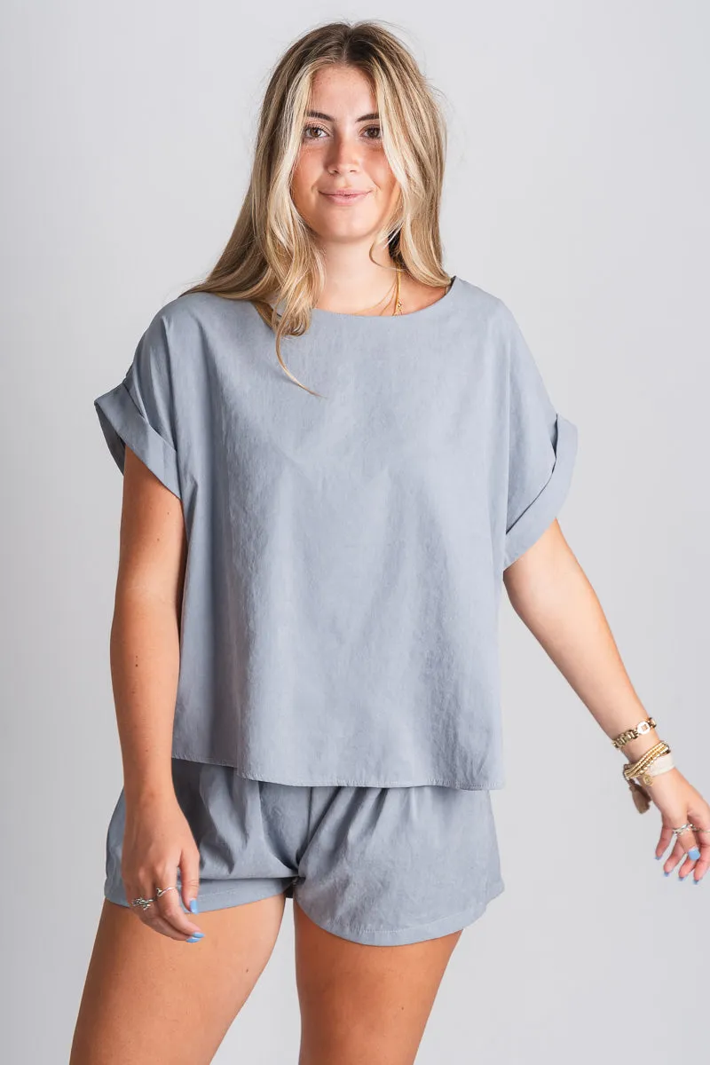 Oversized short sleeve top blue grey