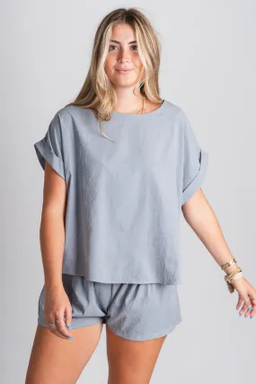 Oversized short sleeve top blue grey