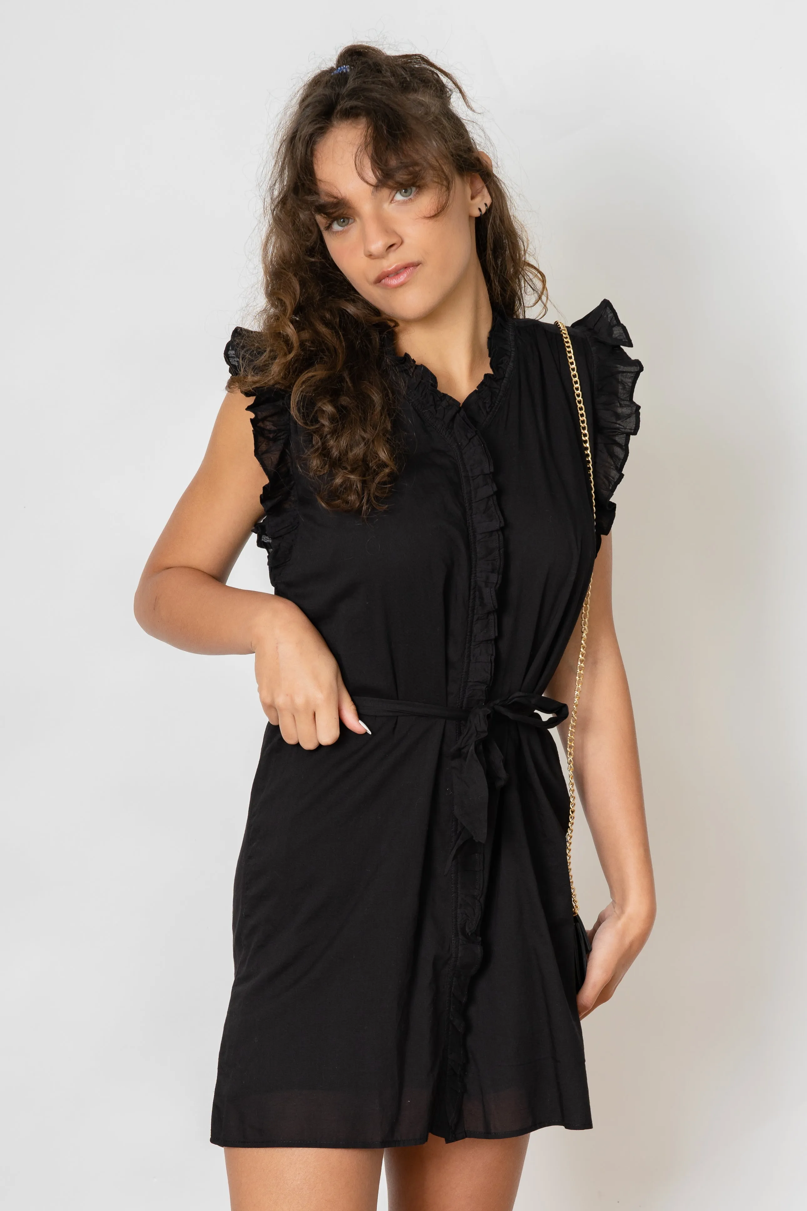 PARIS RUFFLE DRESS -BLACK