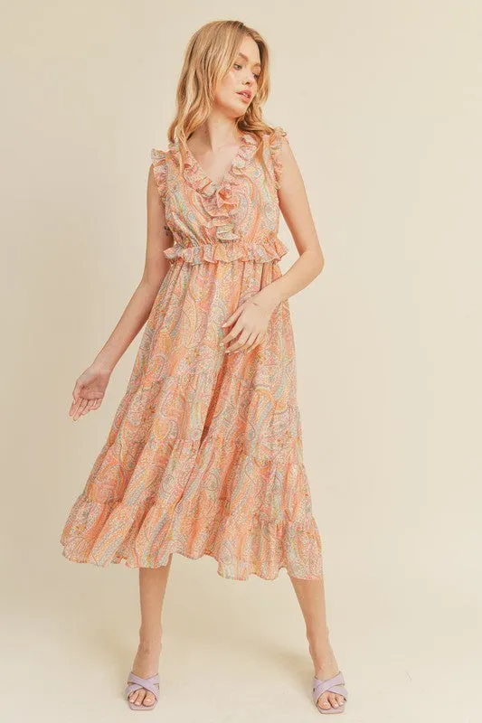Pink/Multi Paisley V-Neck Midi