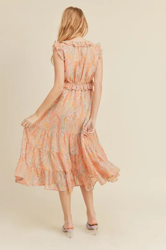 Pink/Multi Paisley V-Neck Midi