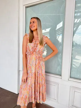 Pink/Multi Paisley V-Neck Midi
