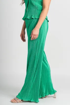Pleated straight leg pants green