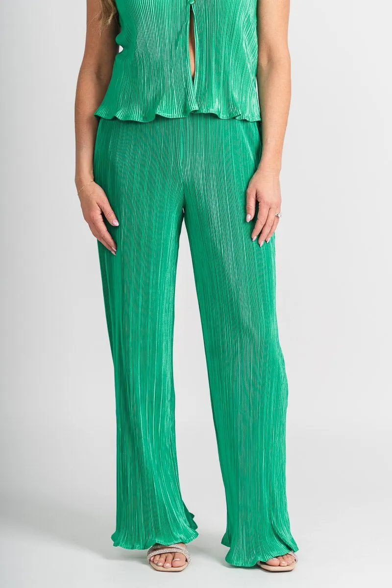 Pleated straight leg pants green