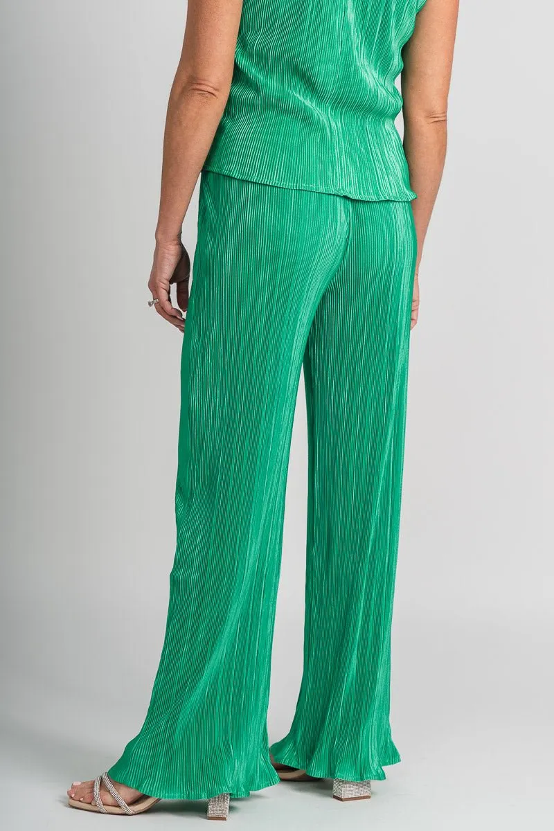 Pleated straight leg pants green