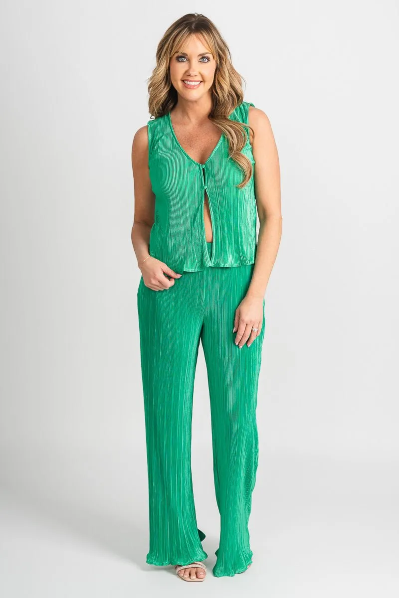 Pleated straight leg pants green
