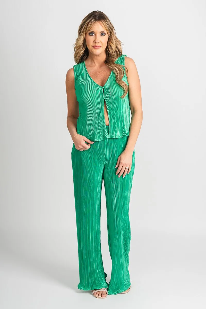 Pleated straight leg pants green