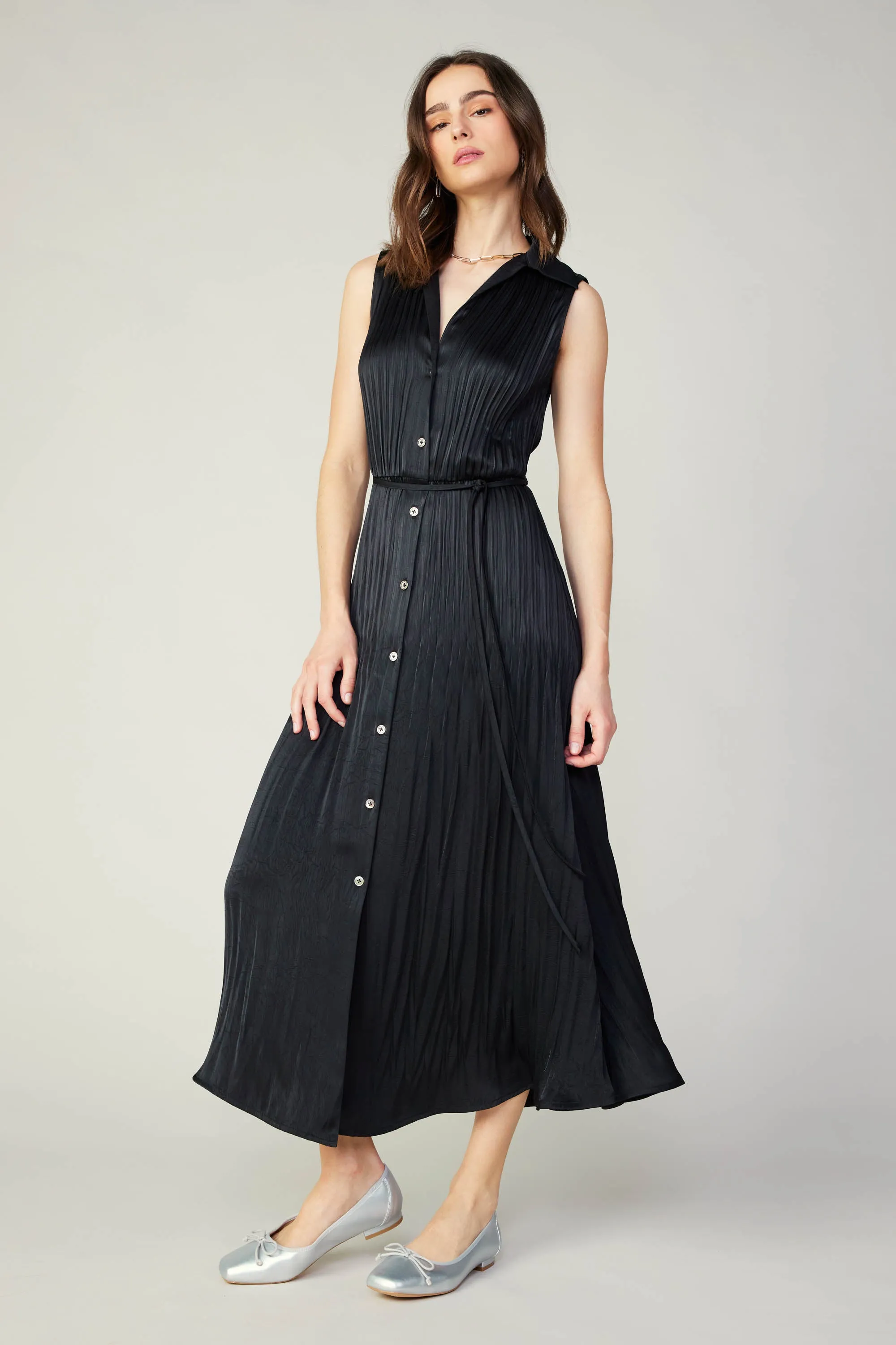 Plisse Buttondown Dress