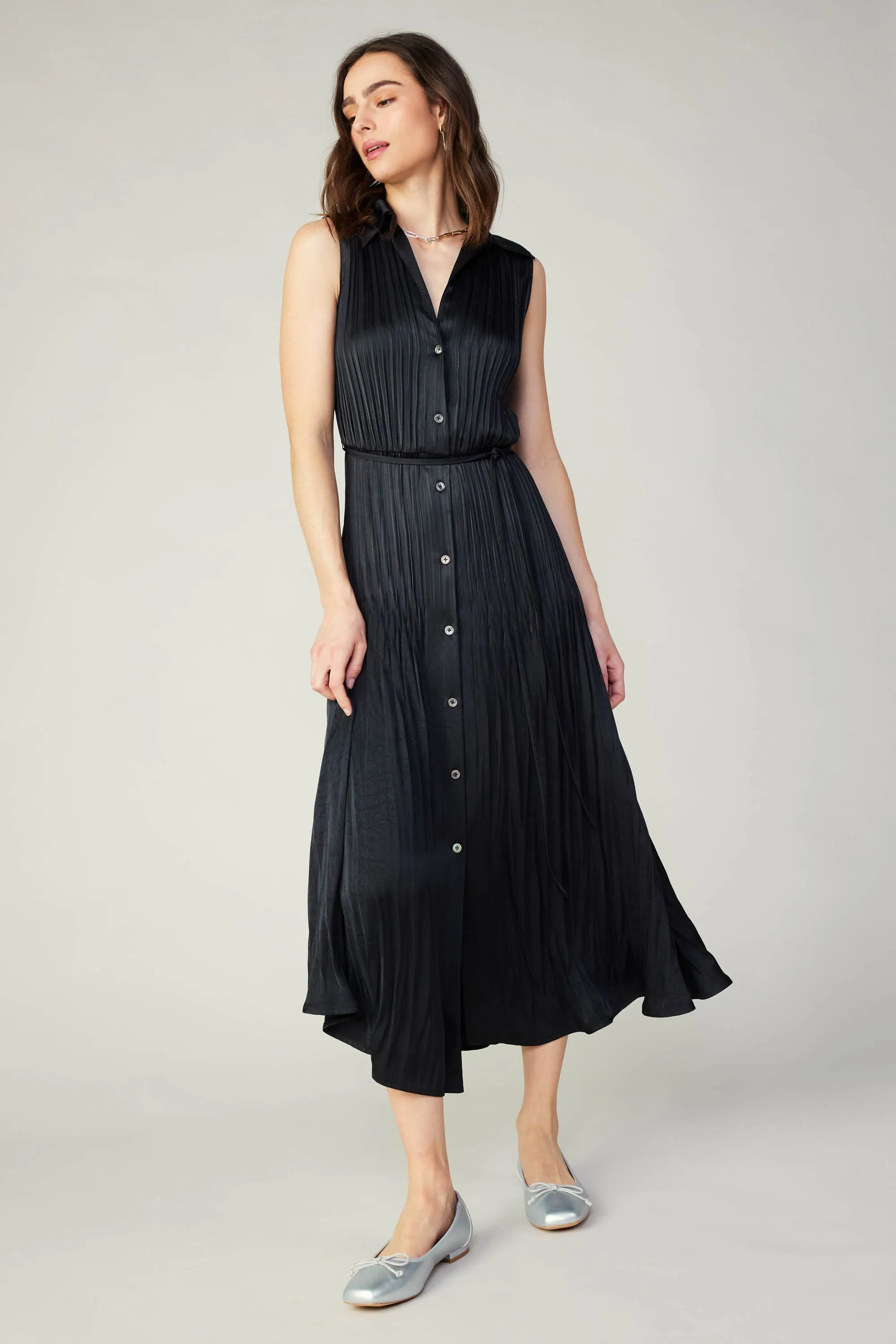 Plisse Buttondown Dress