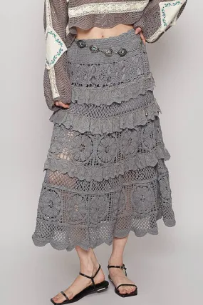 POL Crochet Lace Ruffled Midi Skirt