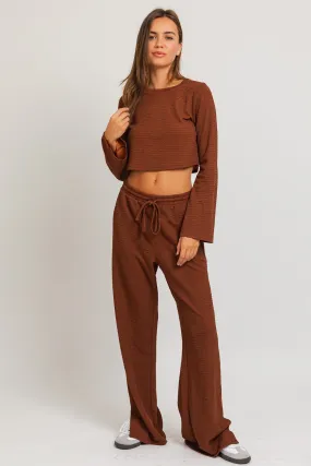 "Sunday Coffee" Brown Long Sleeve Lounge Set