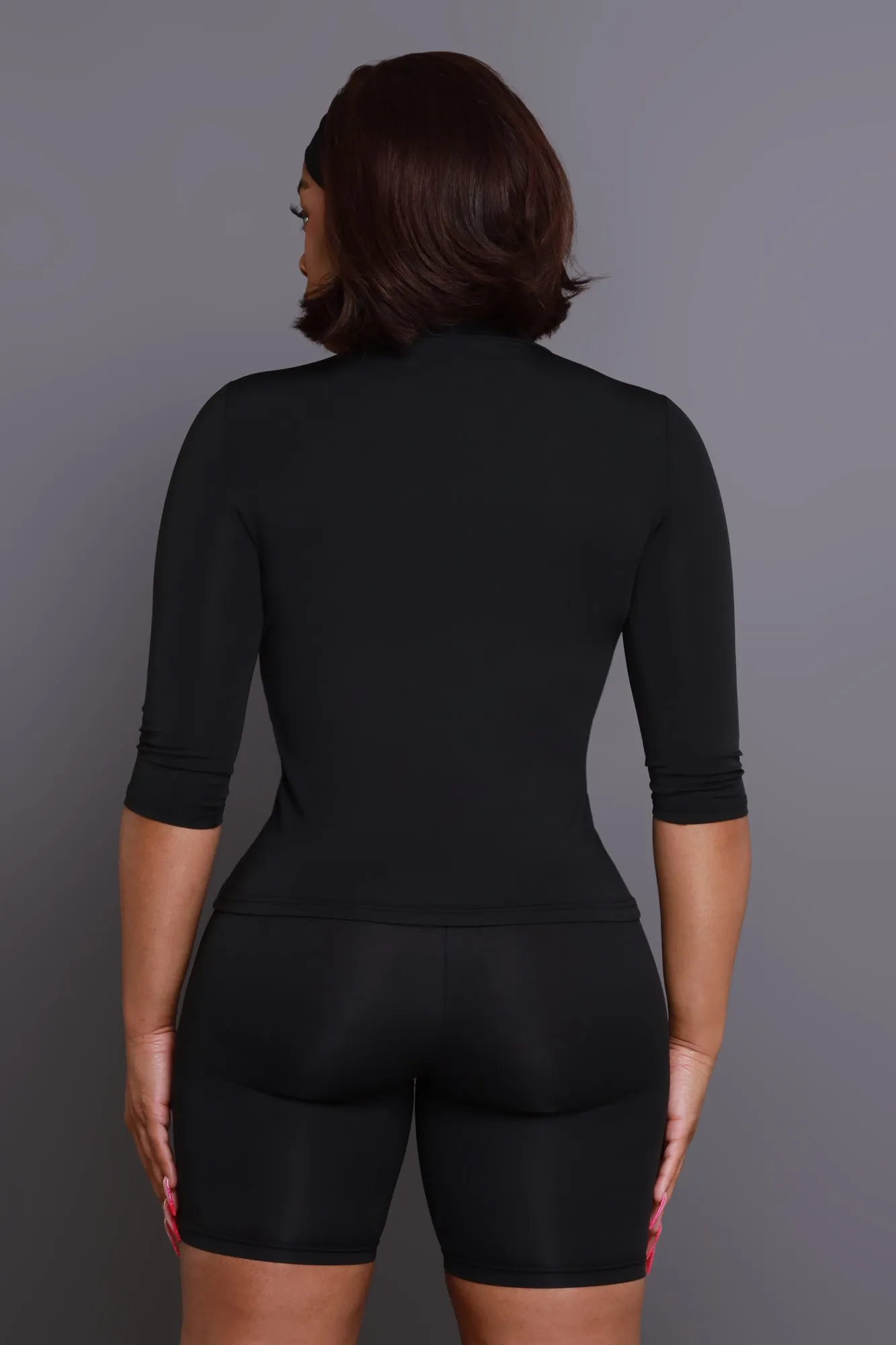 Rescue You Quarter Sleeve Biker Shorts Set - Black