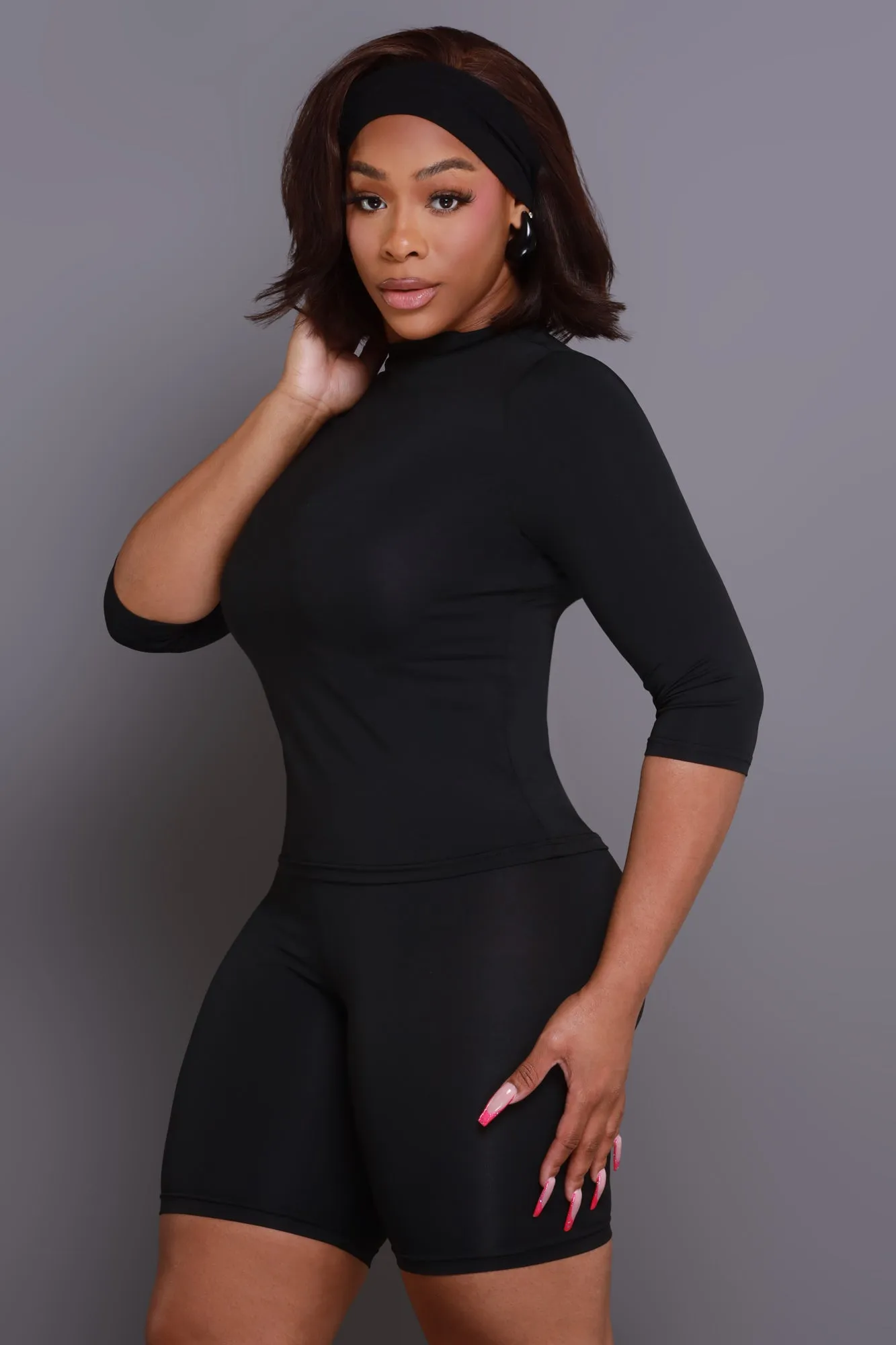 Rescue You Quarter Sleeve Biker Shorts Set - Black