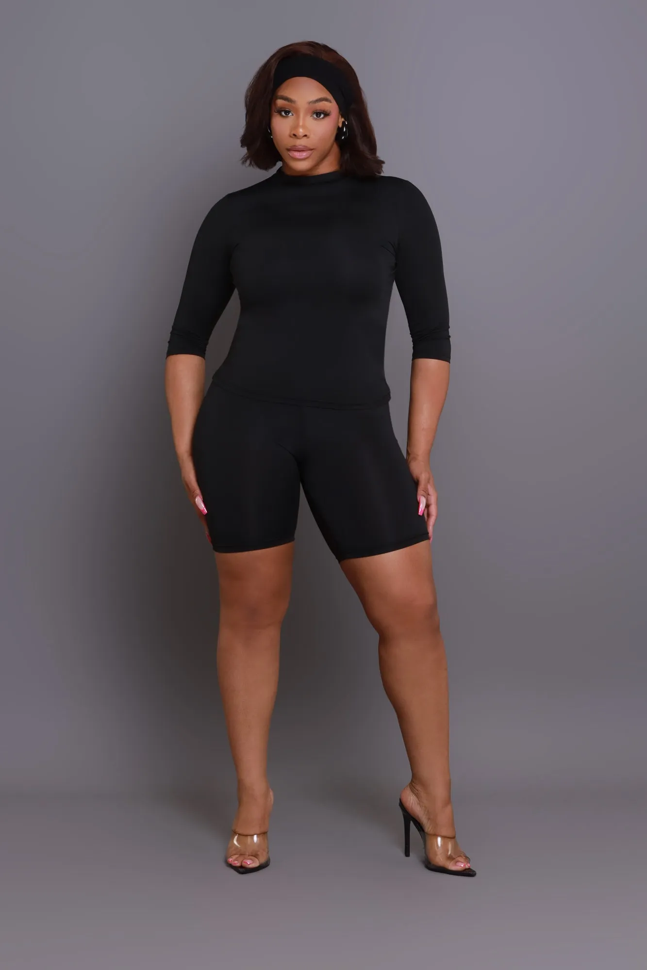 Rescue You Quarter Sleeve Biker Shorts Set - Black
