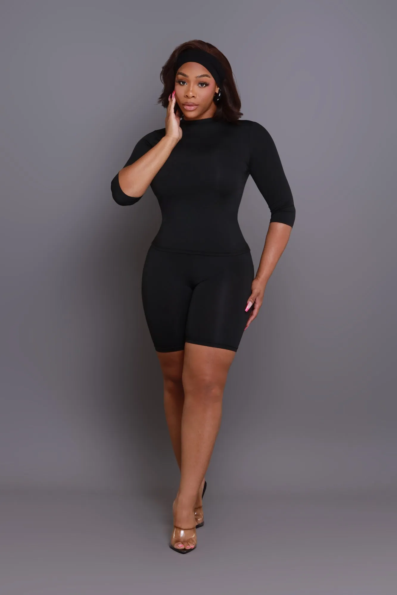 Rescue You Quarter Sleeve Biker Shorts Set - Black