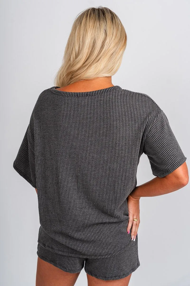 Ribbed short sleeve top charcoal