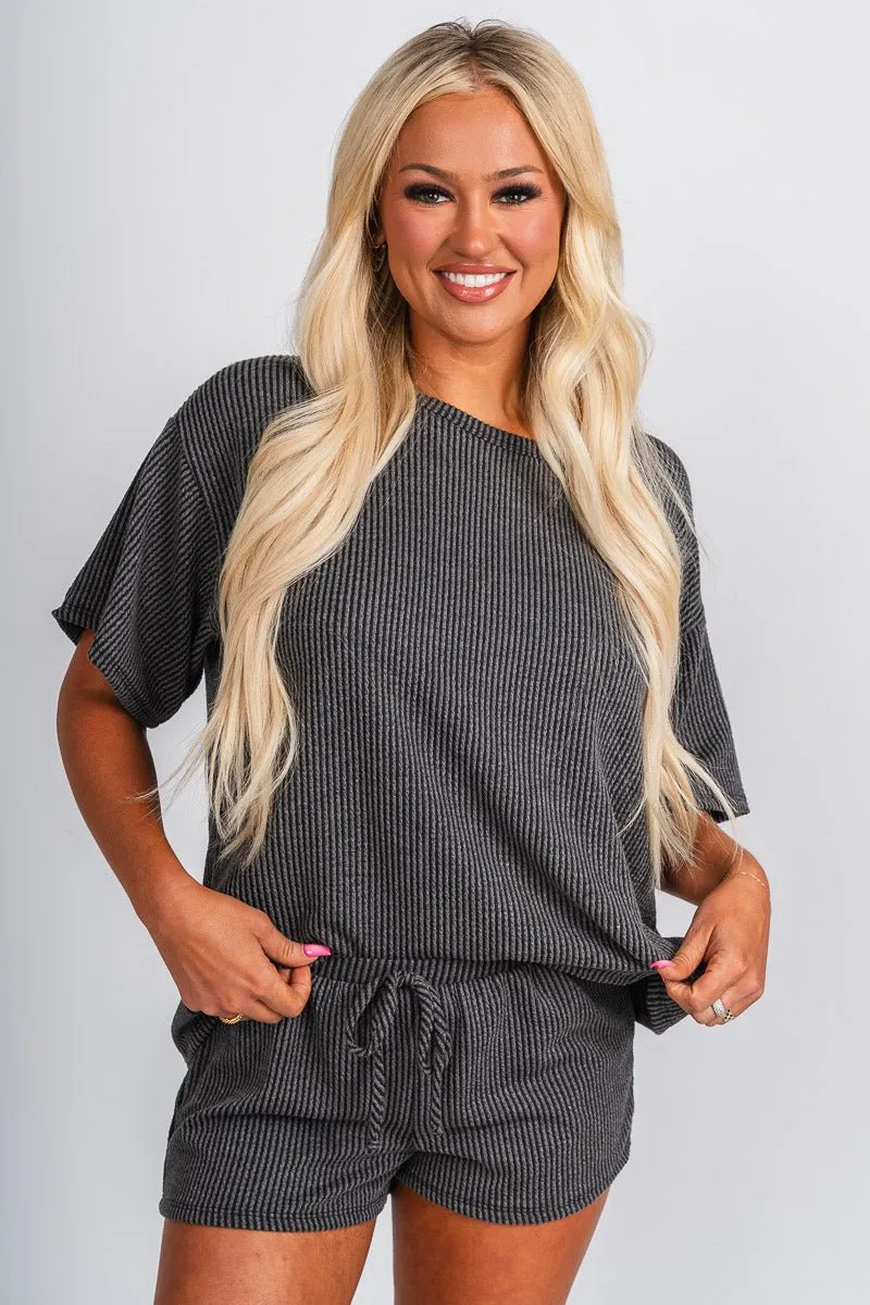 Ribbed short sleeve top charcoal