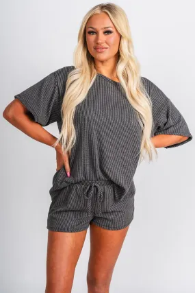 Ribbed short sleeve top charcoal