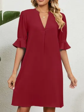 Rockin’ Red V-Ruffle Sleeve V-Neck Midi Dress