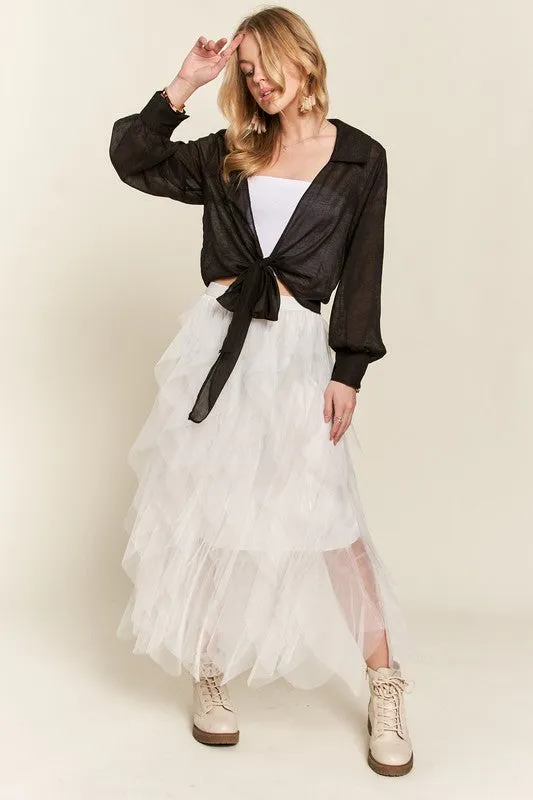 Ruffled Elastic Waist Midi Skirt