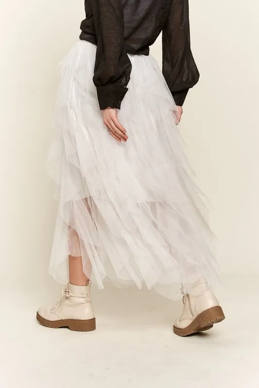 Ruffled Elastic Waist Midi Skirt