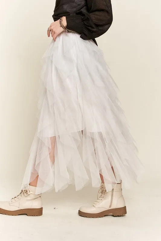 Ruffled Elastic Waist Midi Skirt