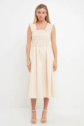 Ruffled Shoulder Straps Midi Dress
