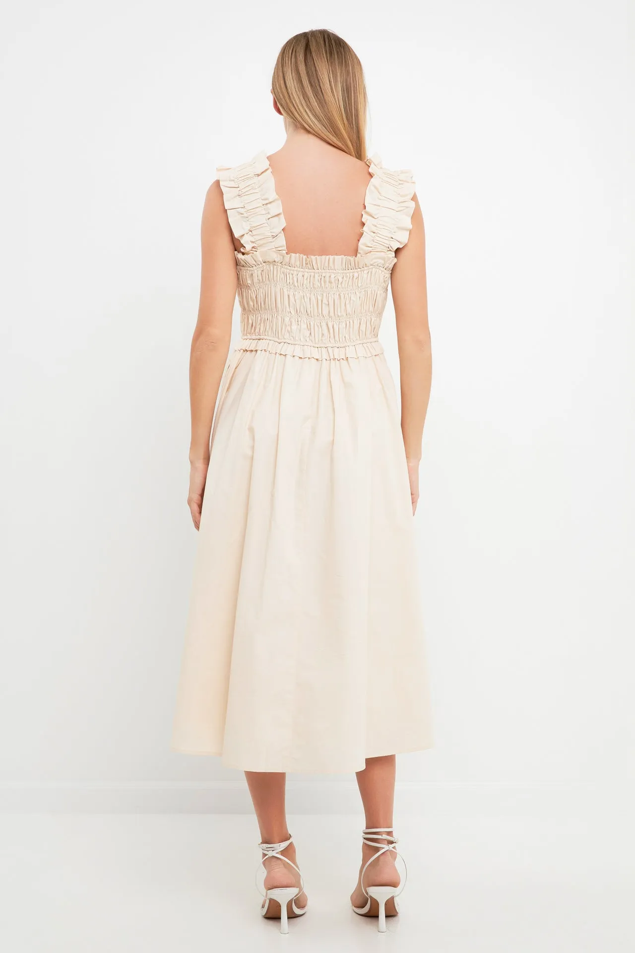 Ruffled Shoulder Straps Midi Dress