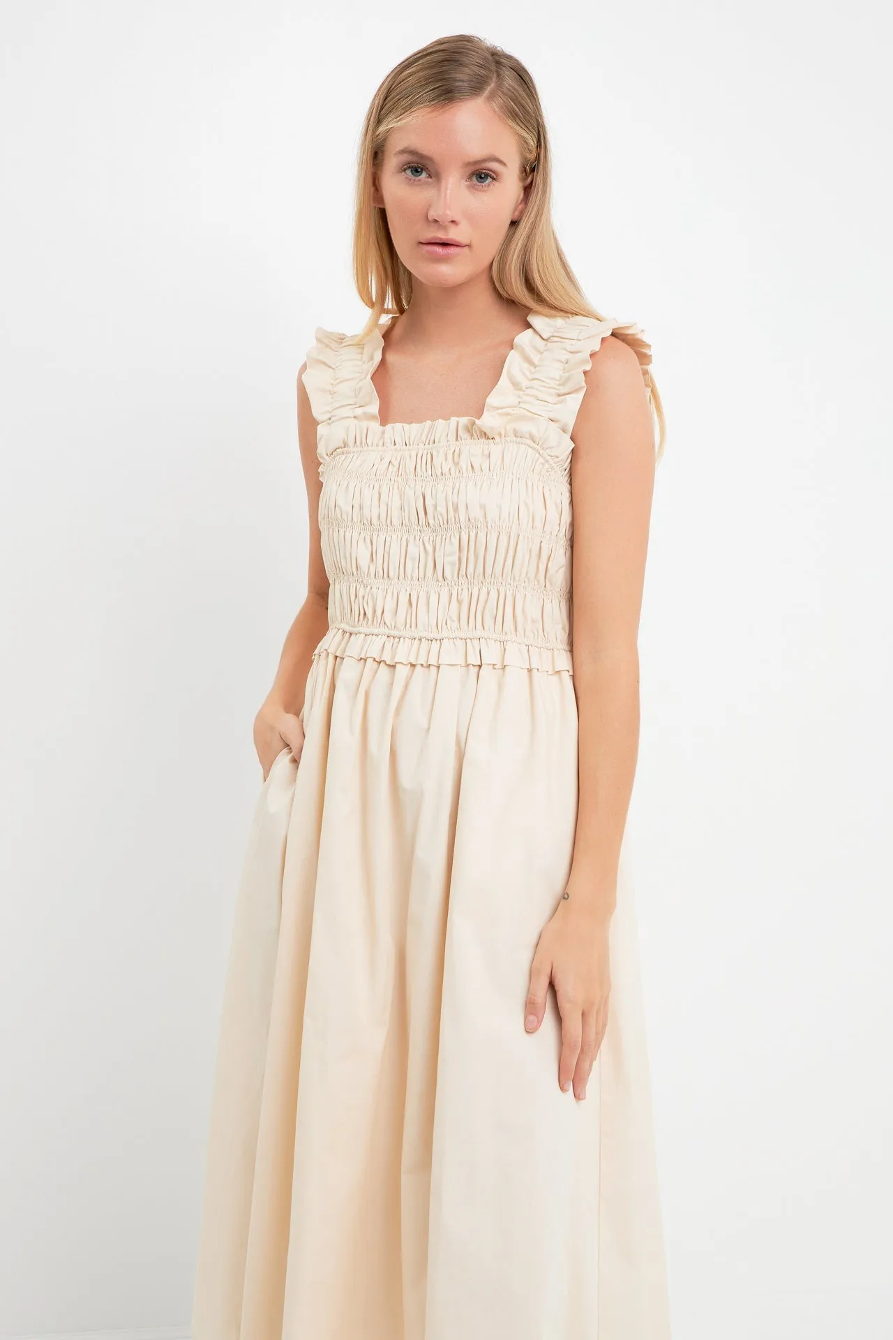 Ruffled Shoulder Straps Midi Dress