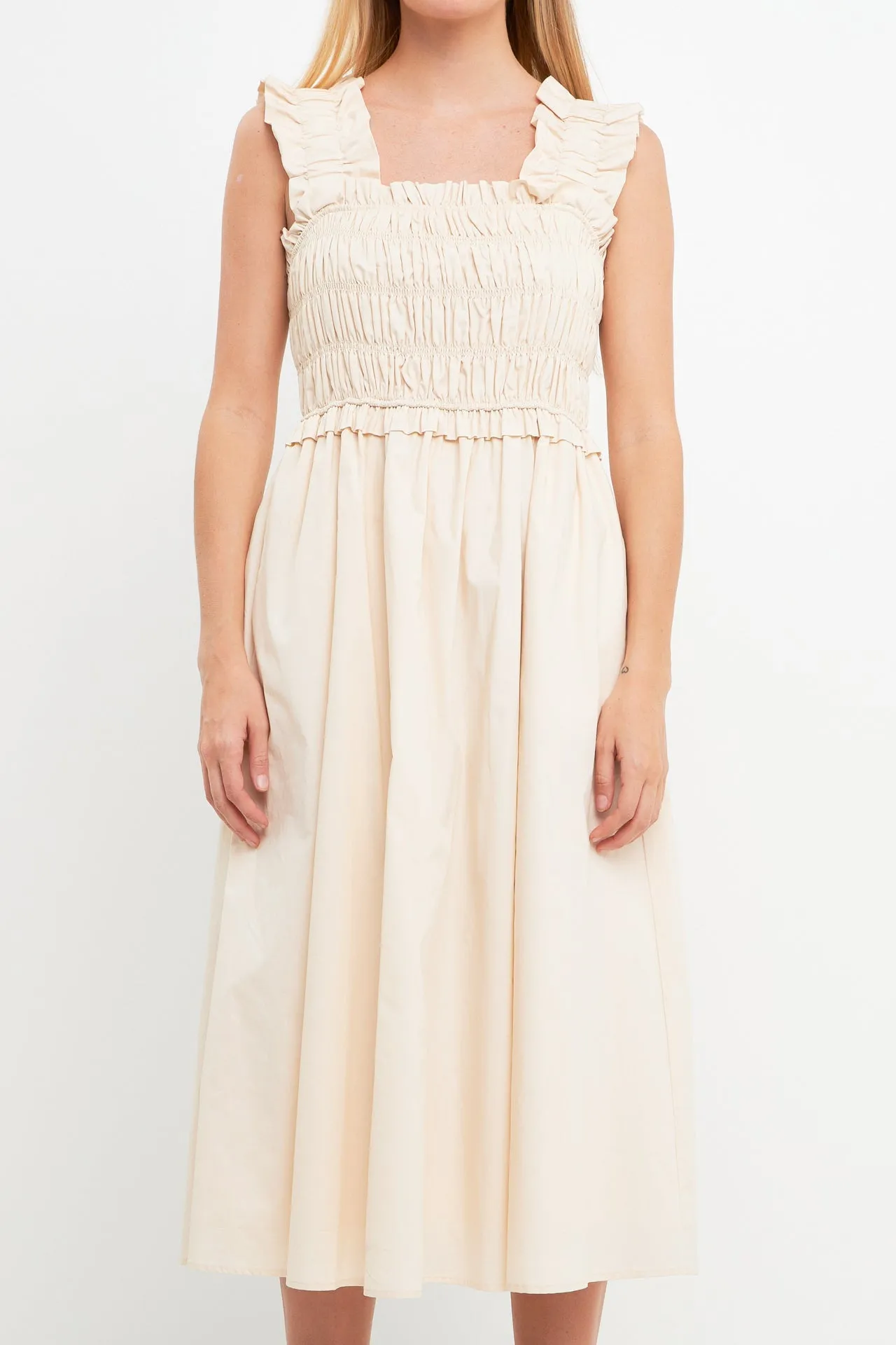 Ruffled Shoulder Straps Midi Dress
