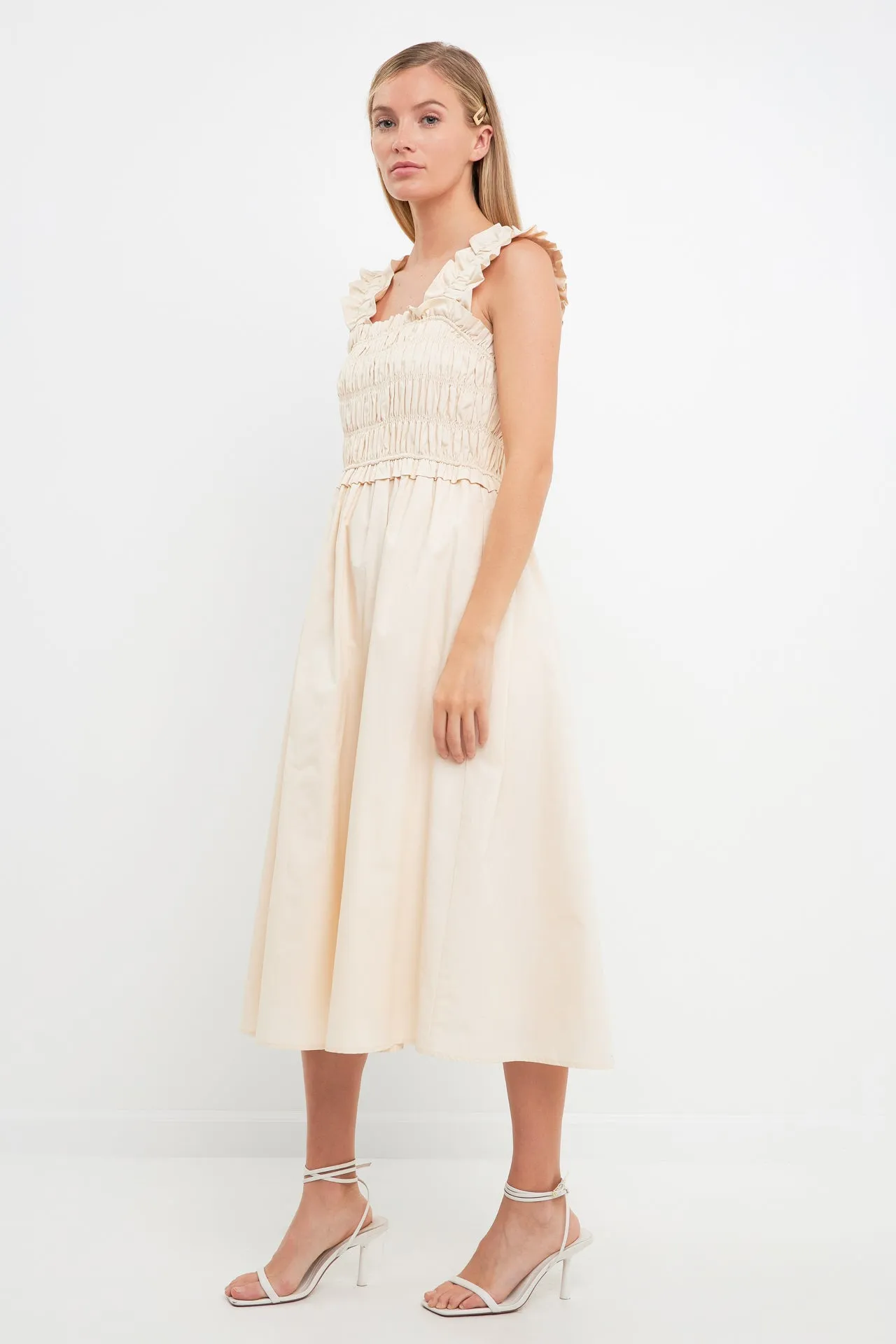 Ruffled Shoulder Straps Midi Dress