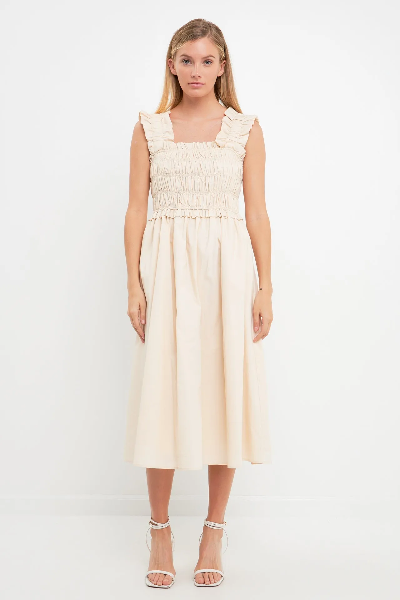 Ruffled Shoulder Straps Midi Dress