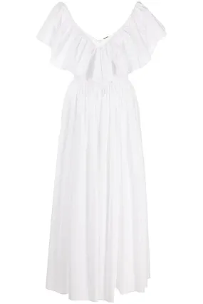 Ruffled V Neck Midi Dress