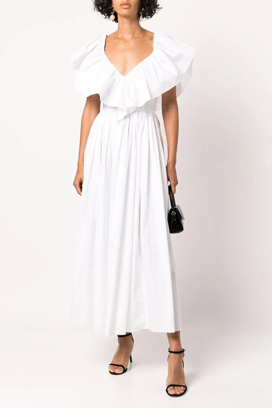 Ruffled V Neck Midi Dress